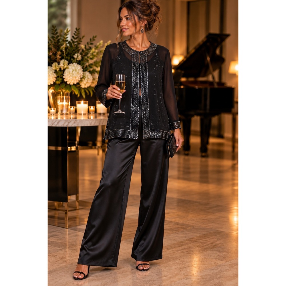 J Kara Beaded Sheer Evening Jacket & Tank Set Sz S Formal Party Cocktail Glam
